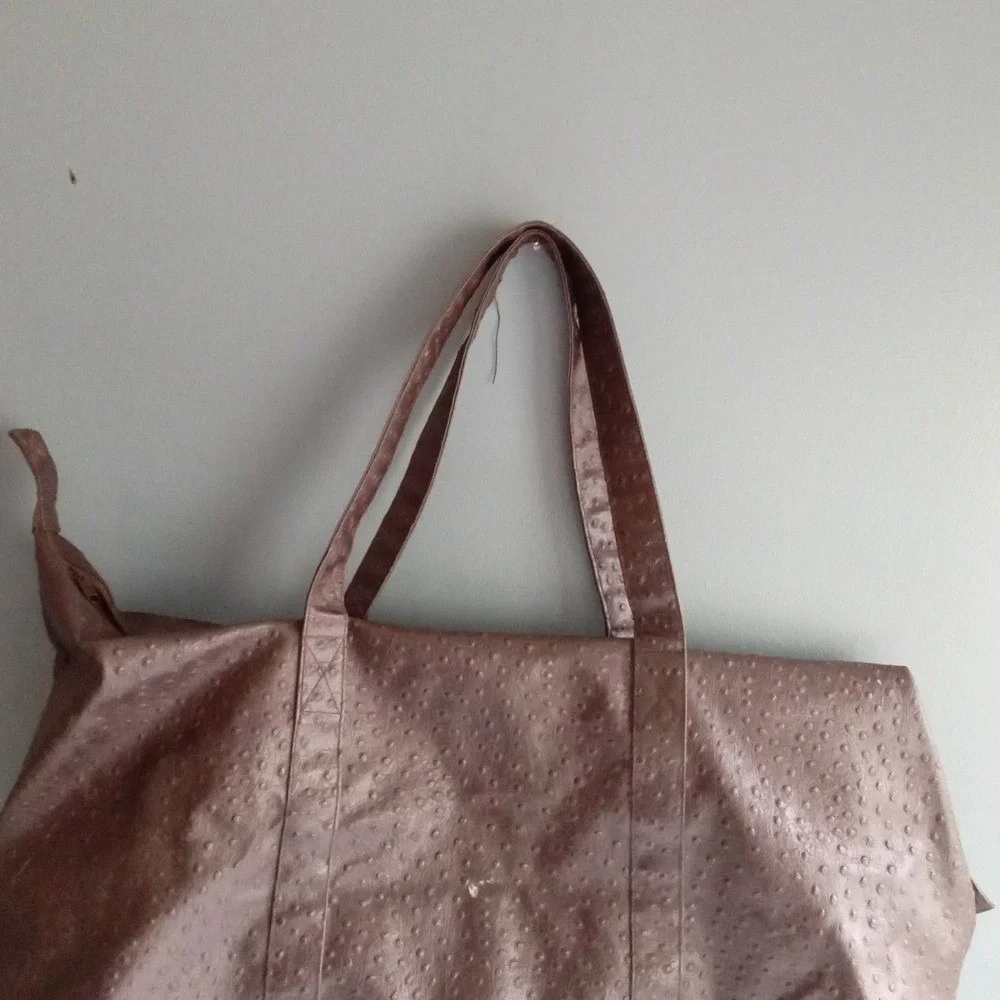 Ostrich Embossed Faux Leather Weekender Travel Duffel Bag Brown Large Overnight‎